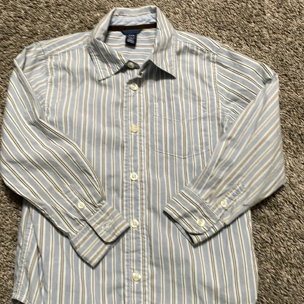 Gap Toddler Boys 5 Year old button‎ down shirt Blue Gray striped great condition
